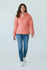Sporline Lumberjack koyu pembe renkli, kapüşonlu, %100 polyester regular kesim kadın mont