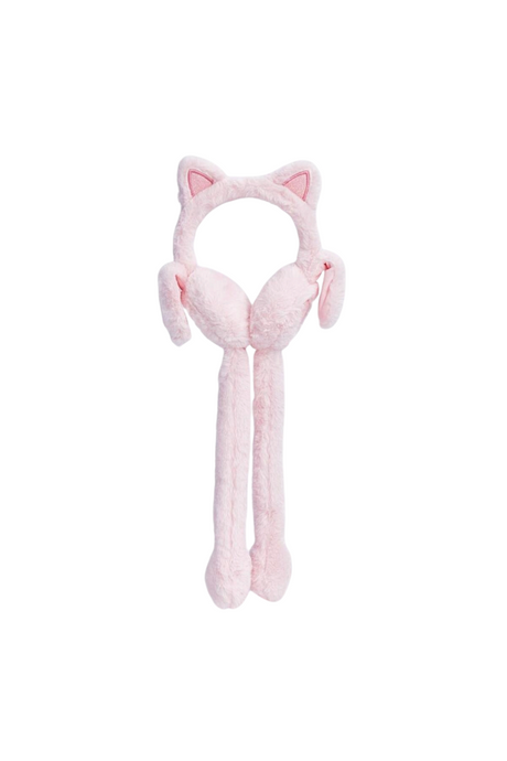 Sporline açık pembe renkli, kedi kulaklı ve peluş dokulu çocuk kulaklığı