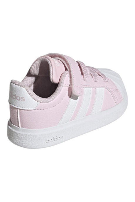 Sporline adidas Streettalk EL I pembe beyaz çocuk yürüyüş ayakkabısı, cırt cırtlı tasarım ve ikonik üç bant detayı.