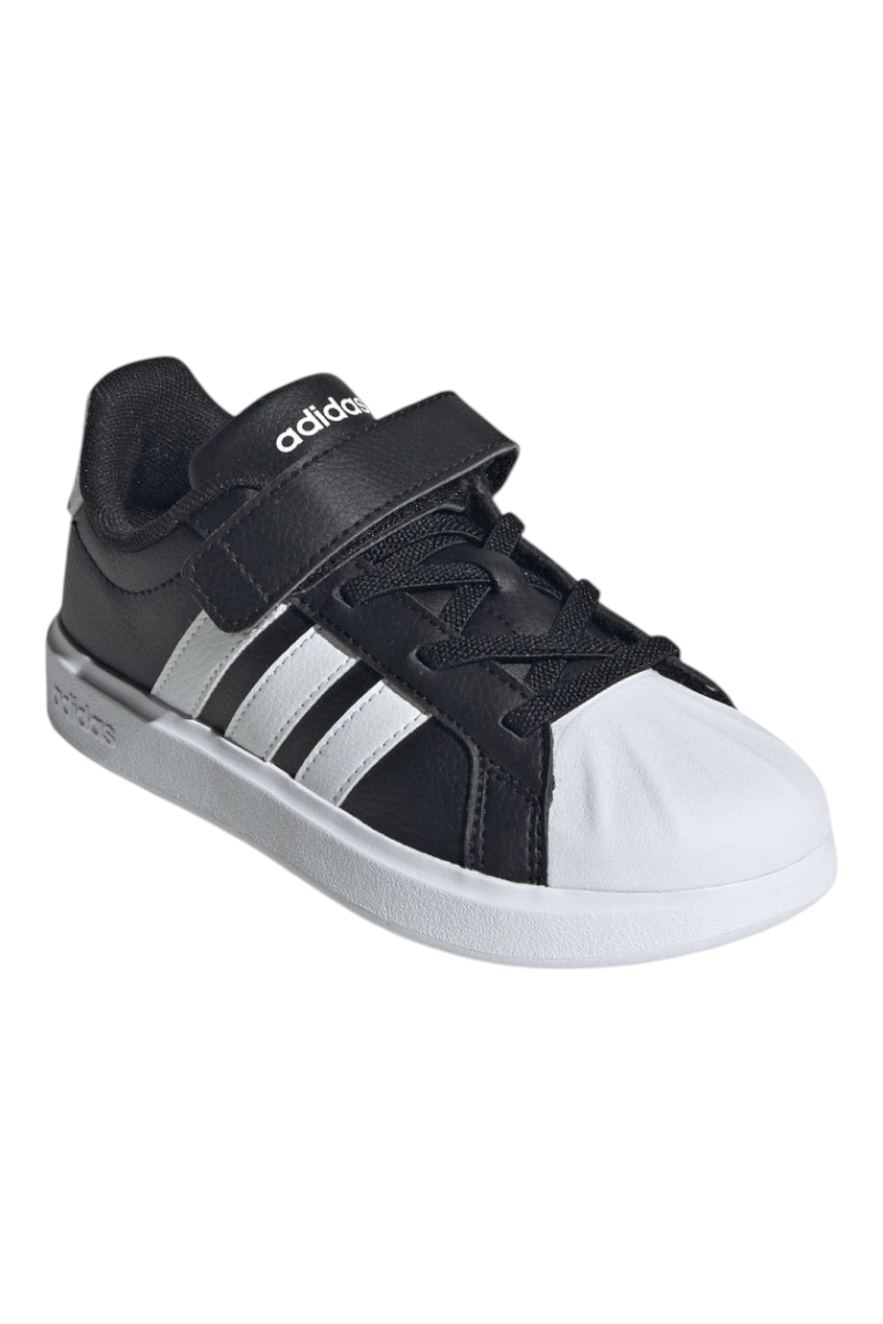 Sporline adidas Streettalk siyah suni deri unisex spor ayakkabı, beyaz burunlu ve cırt cırtlı bantlı tasarım