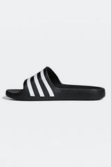 Sporline adidas Adilette Aqua unisex siyah suni deri terlik, ikonik üç bant detaylı yan görünüm