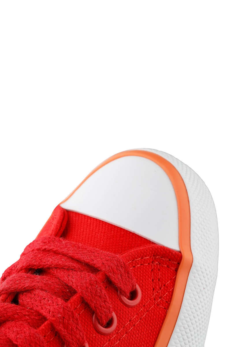 Sporline Benetton kırmızı kanvas kadın sneaker ayakkabı, beyaz kauçuk burun detaylı