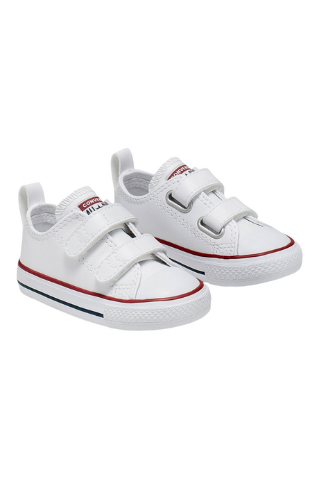Sporline beyaz Converse Chuck Taylor All Star 2V bebek spor ayakkabı, cırt cırtlı bantlı ve kırmızı şerit detaylı