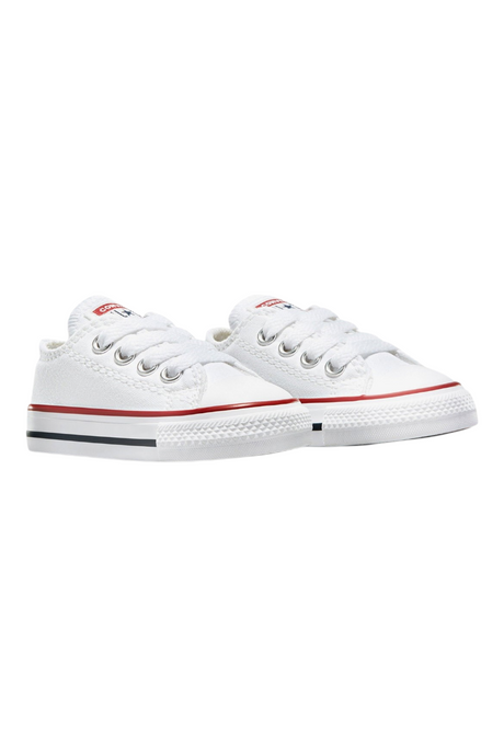 Sporline beyaz kanvas Converse Chuck Taylor All Star bebek spor ayakkabısı, kırmızı ve lacivert şerit detaylı