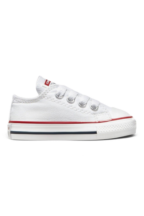 Sporline marka beyaz kanvas Converse Chuck Taylor All Star çocuk spor ayakkabı, yan profil görünümü