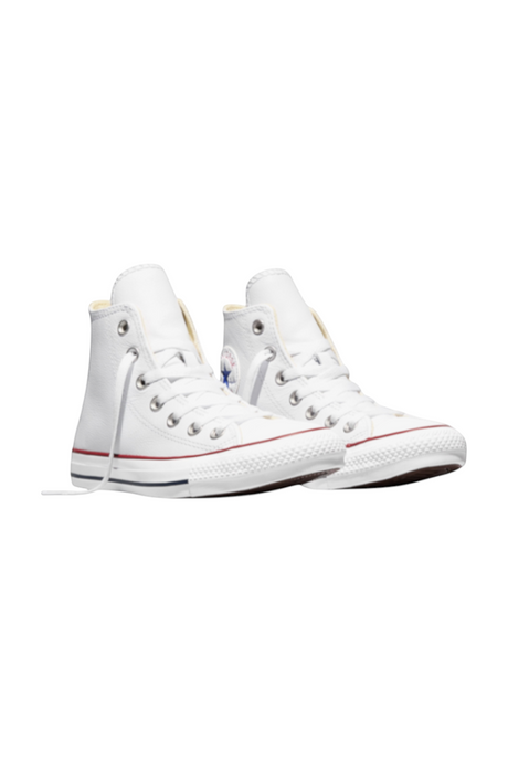 Sporline beyaz deri Converse Chuck Taylor All Star unisex spor ayakkabı, klasik bağcıklı tasarım ve kauçuk burunlu