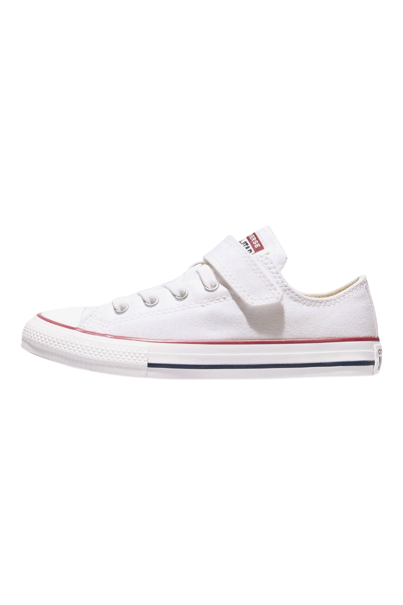 Sporline beyaz kanvas çocuk Converse Chuck Taylor All Star ayakkabı, cırt cırtlı bantlı ve düşük bilekli tasarım