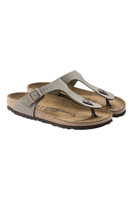 Sporline Birkenstock Gizeh kadın parmak arası terlik, kum beji renginde, mantar tabanlı ve ayarlanabilir tokalı tasarım