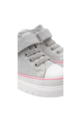 Sporline Buckhead parlak gümüş rengi keten çocuk sneaker, cırt cırtlı ve ışıltılı bağcıklı tasarım