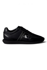 Sporline Calvin Klein siyah poliüretan retro erkek spor ayakkabı, yan kısımda gümüş renkli CK logo detayı ile.