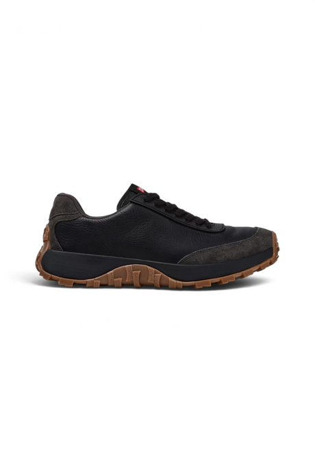 Sporline Camper Drift Trail siyah deri ve nubuk erkek sneaker, tırtıklı kauçuk tabanlı outdoor tasarımlı spor ayakkabı