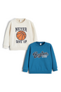 Sporline çocuk sweatshirt seti, kırık beyaz basketbol baskılı ve mavi Boston yazılı pamuklu uzun kollu üstler