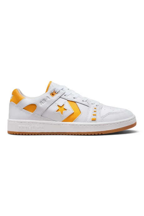 Sporline Converse AS-1 Pro beyaz deri sneaker, sarı detaylı ve kauçuk tabanlı klasik spor ayakkabı modeli.