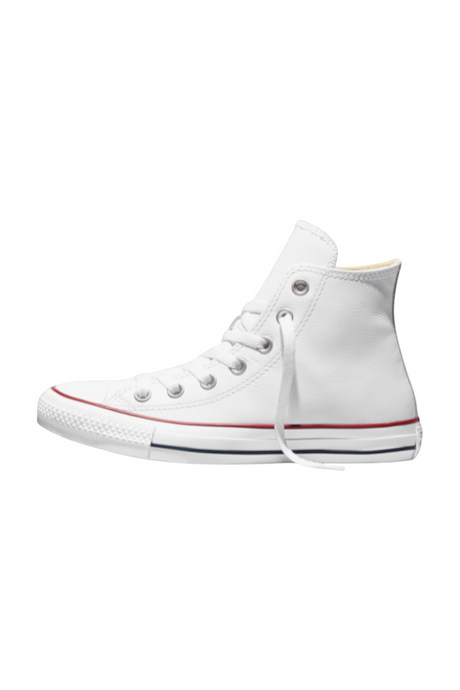 Sporline marka beyaz deri Converse Chuck Taylor All Star unisex yüksek bilekli spor ayakkabı yan görünüm