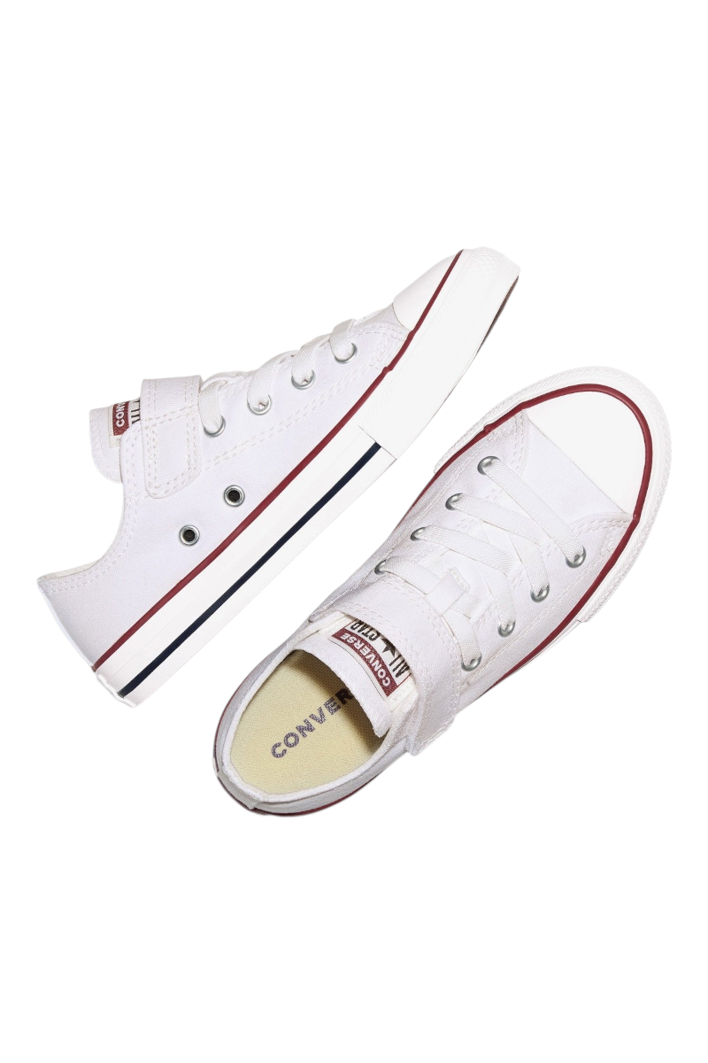 Sporline Converse Chuck Taylor All Star beyaz kanvas çocuk ayakkabısı, cırt cırtlı bantlı ve elastik bağcıklı tasarım