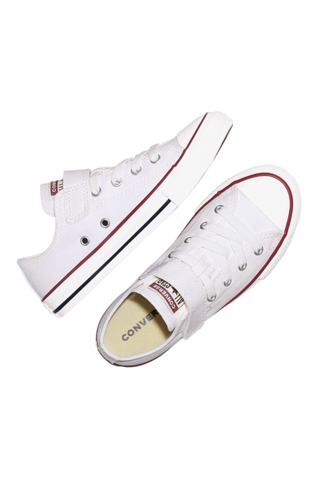 Sporline Converse Chuck Taylor All Star beyaz kanvas çocuk ayakkabısı, cırt cırtlı bantlı ve elastik bağcıklı tasarım