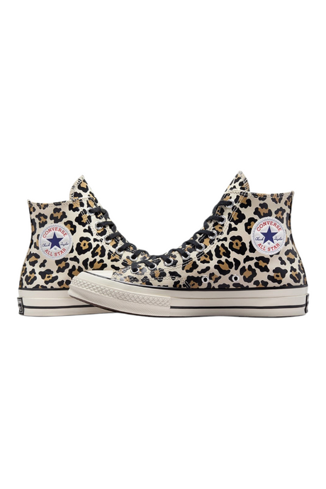 Sporline Converse Chuck 70 krem rengi leopar desenli kanvas yüksek bilekli spor ayakkabı
