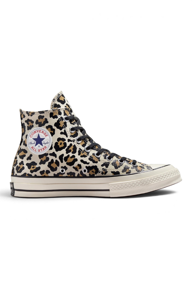 Sporline Converse Chuck 70 krem rengi leopar desenli yüksek bilekli kanvas spor ayakkabı