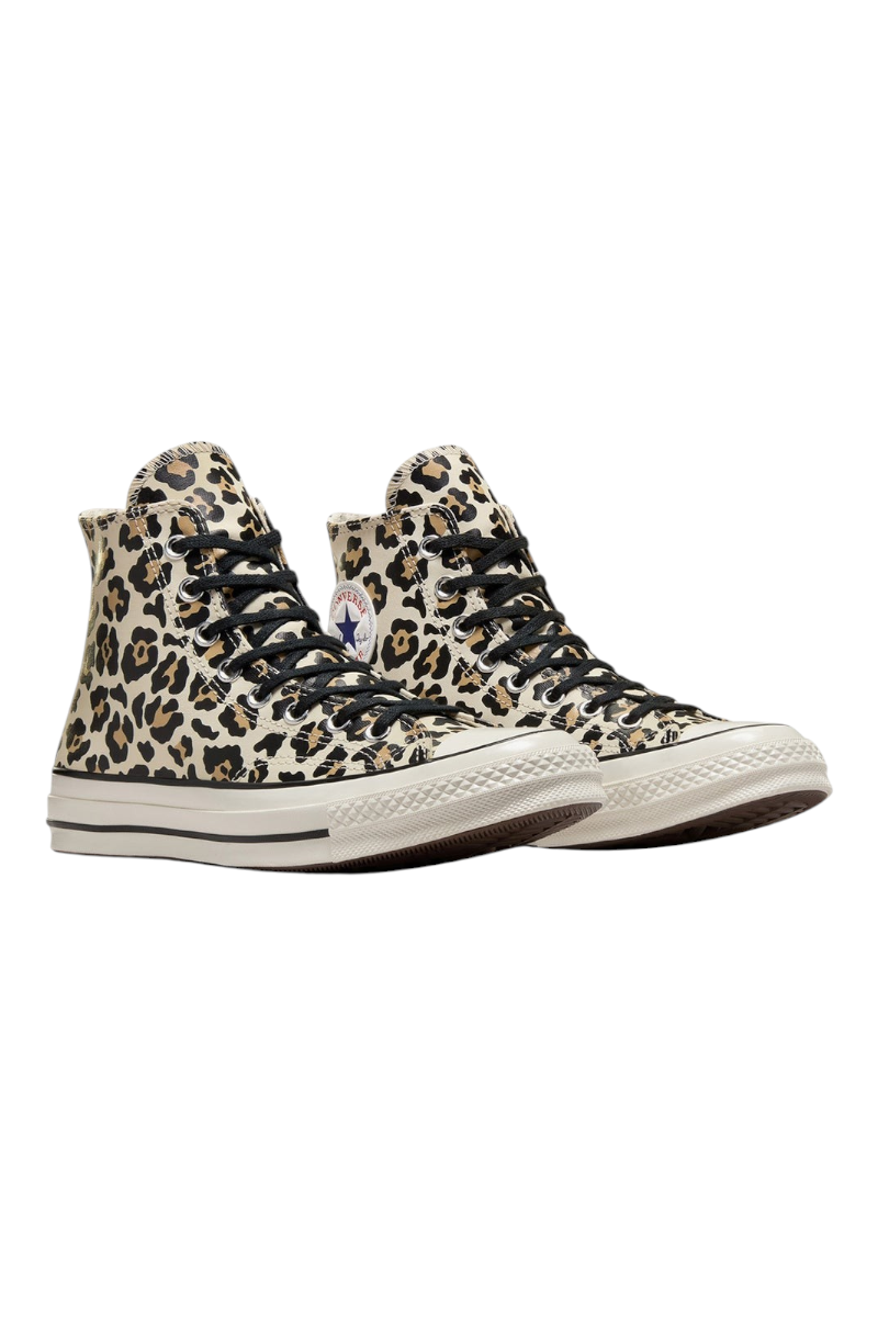 Sporline Converse Chuck 70 krem rengi leopar desenli yüksek bilekli kanvas spor ayakkabı