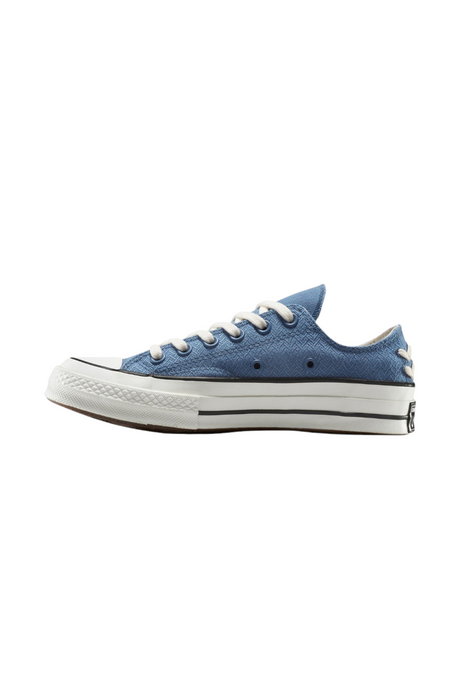 Sporline Converse Chuck 70 mavi balıksırtı desenli kanvas spor ayakkabı, kirli beyaz kauçuk taban ve mumlu bağcıklar
