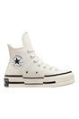 Sporline marka, bej ve siyah renkli, asimetrik tasarımlı, yüksek tabanlı kanvas Converse Chuck 70 Plus spor ayakkabı