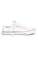 Sporline Converse Chuck Taylor All Star beyaz kanvas unisex spor ayakkabı, düz tabanlı ve ikonik kırmızı şeritli