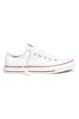 Sporline Converse Chuck Taylor All Star beyaz kanvas unisex spor ayakkabı, düz tabanlı ve ikonik kırmızı şeritli
