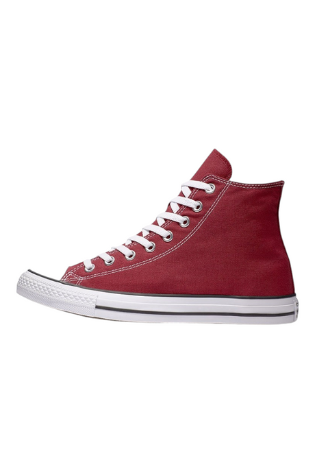 Sporline Converse Chuck Taylor All Star bordo renkli, beyaz bağcıklı ve kauçuk tabanlı yüksek bilekli spor ayakkabı