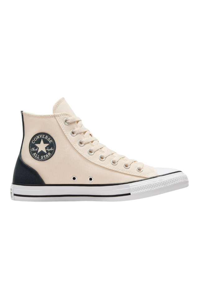 Sporline Converse Chuck Taylor All Star krem rengi kanvas yüksek bilekli spor ayakkabı, yan tarafta ikonik logo detayı