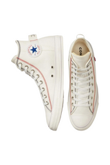 Sporline Converse Chuck Taylor All Star krem rengi kanvas yüksek bilekli spor ayakkabı, kırmızı dikiş detaylı