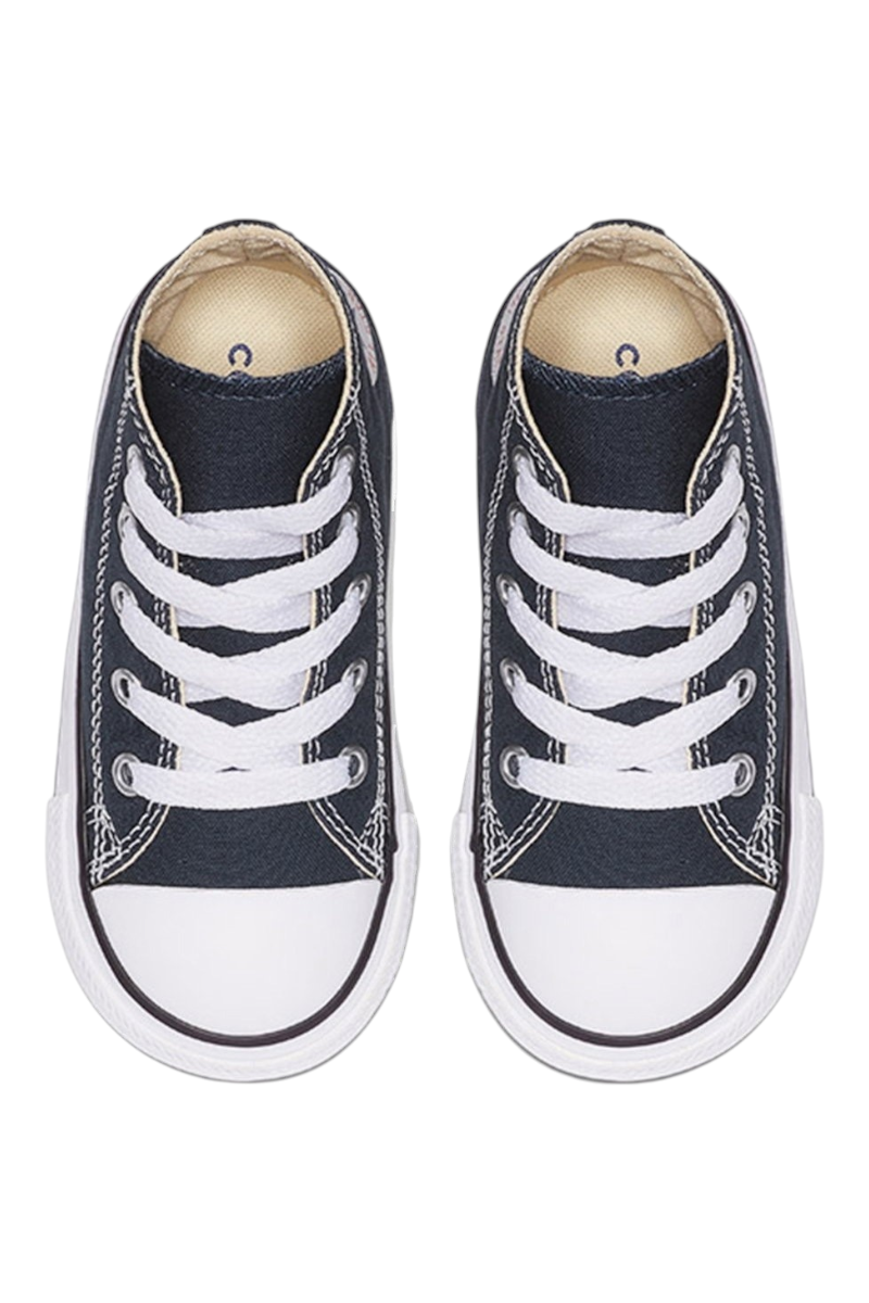 Sporline marka koyu lacivert renkli, beyaz bağcıklı ve kauçuk tabanlı Converse Chuck Taylor çocuk spor ayakkabısı