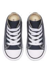 Sporline marka koyu lacivert renkli, beyaz bağcıklı ve kauçuk tabanlı Converse Chuck Taylor çocuk spor ayakkabısı