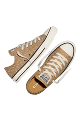 Sporline Converse Chuck Taylor All Star sarı renkli, desenli kanvas kumaşlı, beyaz bağcıklı düşük bilek spor ayakkabı