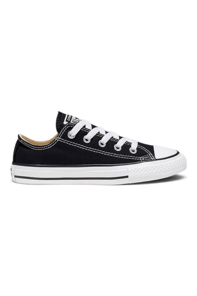Sporline Converse Chuck Taylor All Star siyah kanvas çocuk spor ayakkabı, beyaz bağcıklı ve ikonik burun yapılı