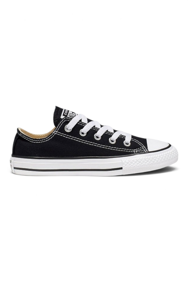 Sporline Converse Chuck Taylor All Star siyah kanvas çocuk spor ayakkabı, beyaz bağcıklı ve ikonik burun yapılı