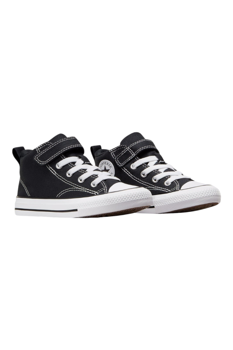Sporline Converse Chuck Taylor All Star Malden Street siyah kanvas çocuk sneaker, beyaz bağcıklı ve cırt cırtlı tasarım