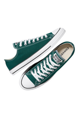 Sporline marka, beyaz bağcıklı ve kauçuk tabanlı, koyu yeşil kanvas Converse Chuck Taylor All Star spor ayakkabı