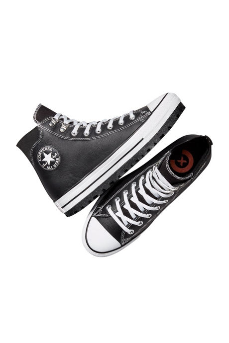 Sporline Converse City Trek siyah deri su geçirmez yüksek bilekli sneaker, beyaz bağcıklı ve tırtıklı tabanlı