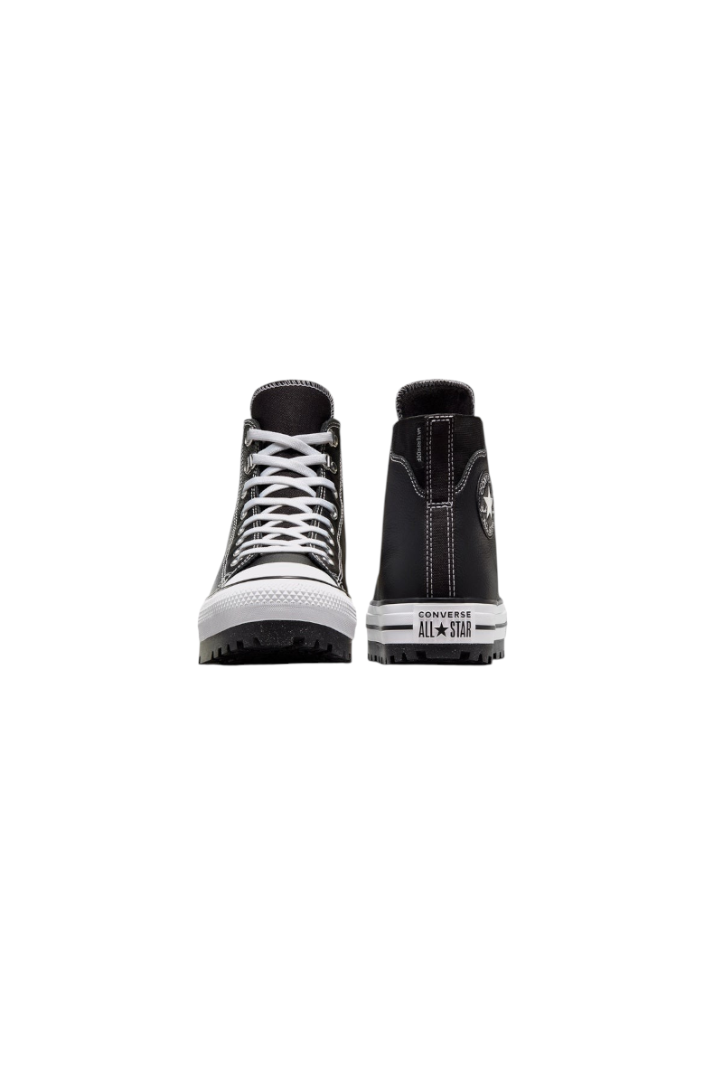 Sporline Converse City Trek siyah deri su geçirmez yüksek bilekli sneaker, tırtıklı taban ve Chuck Taylor logolu