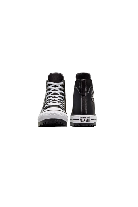 Sporline Converse City Trek siyah deri su geçirmez yüksek bilekli sneaker, tırtıklı taban ve Chuck Taylor logolu