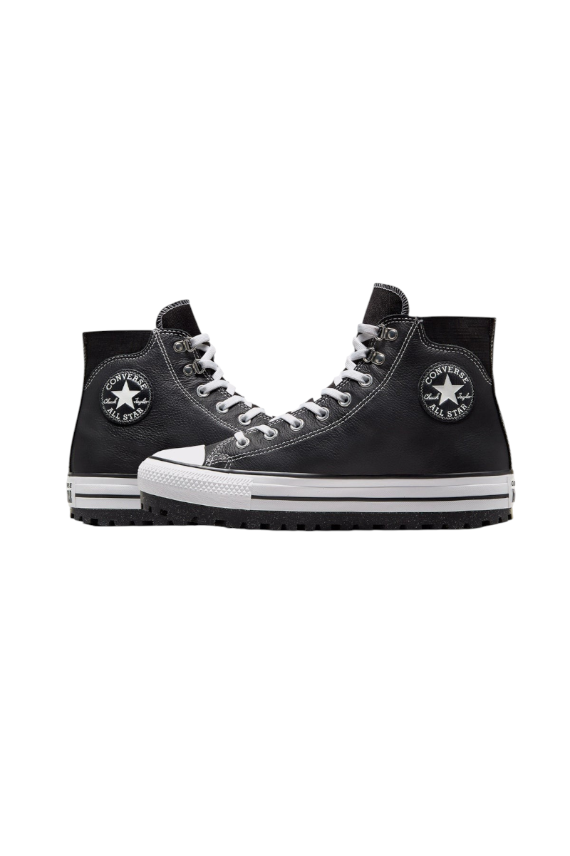 Sporline Converse City Trek siyah deri su geçirmez yüksek bilekli sneaker, tırtıklı taban ve Chuck Taylor logolu