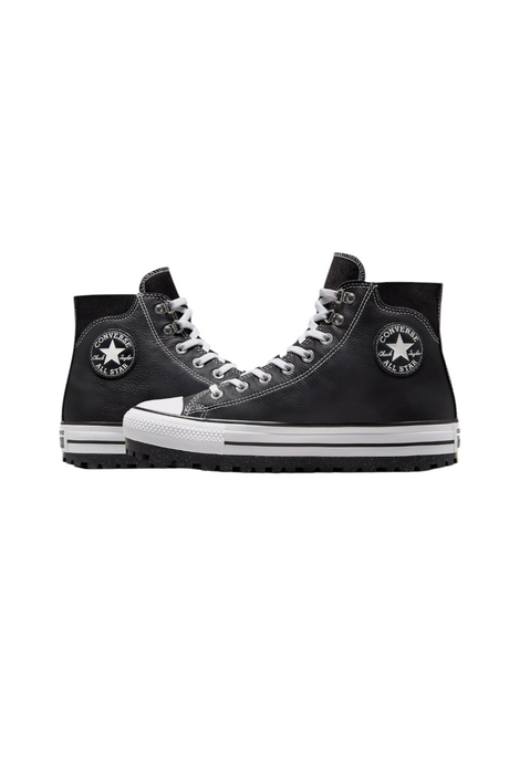 Sporline Converse City Trek siyah deri su geçirmez yüksek bilekli sneaker, tırtıklı taban ve Chuck Taylor logolu