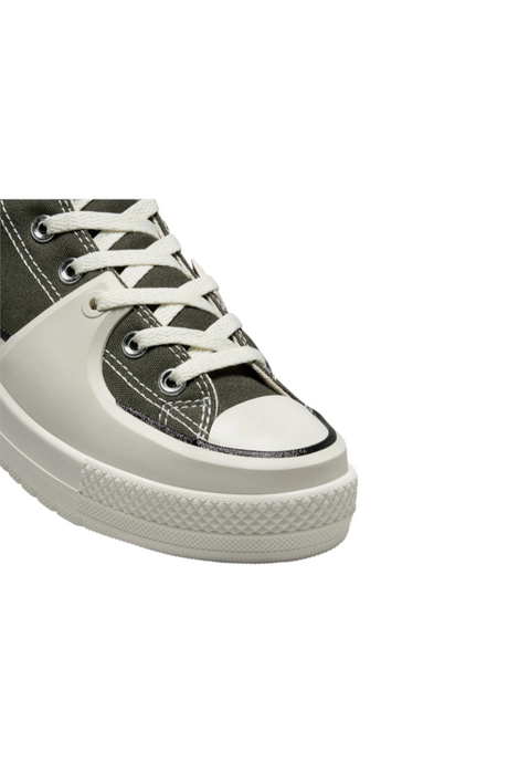 Sporline Converse Construct koyu yeşil kanvas yüksek tabanlı spor ayakkabı, beyaz kauçuk burun ve bağcık detaylı