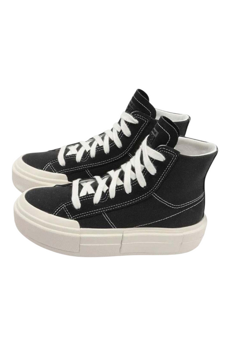 Sporline Converse Cruise unisex siyah kanvas sneaker, beyaz bağcıklı ve kalın platform tabanlı yüksek bilekli tasarım