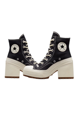 Sporline Converse Chuck 70 De Luxe Heel siyah kanvas kadın günlük ayakkabı, kalın topuklu ve tırtıklı tabanlı tasarım
