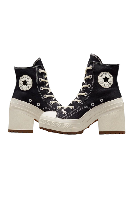 Sporline Converse Chuck 70 De Luxe Heel siyah kanvas kadın günlük ayakkabı, kalın topuklu ve tırtıklı tabanlı tasarım