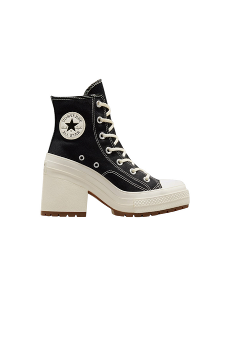 Sporline Converse De Luxe Heel siyah kadın günlük ayakkabı, kalın topuklu ve ikonik Chuck 70 kanvas tasarım