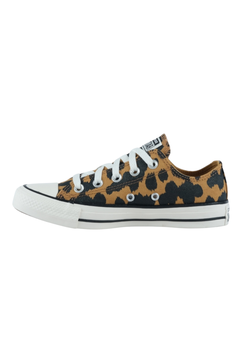 Sporline Converse Chuck Taylor All Star inek desenli siyah kahverengi düşük bilekli kanvas spor ayakkabı