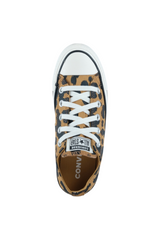 Sporline Converse Chuck Taylor All Star inek desenli siyah ve kahverengi kanvas spor ayakkabı üstten görünüm