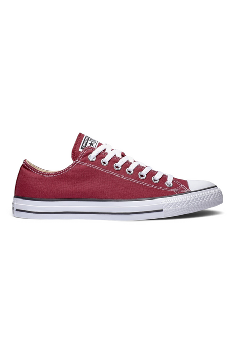 Sporline Converse Chuck Taylor All Star koyu kırmızı kanvas spor ayakkabı, beyaz bağcıklı ve kauçuk tabanlı